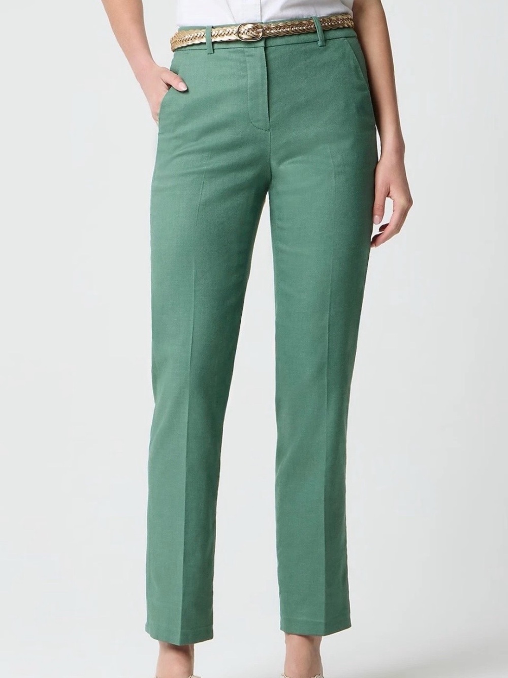 J.Crew Kallie Pants Womens Linen Blend Straight Leg Lined Lamppost Green Size 20